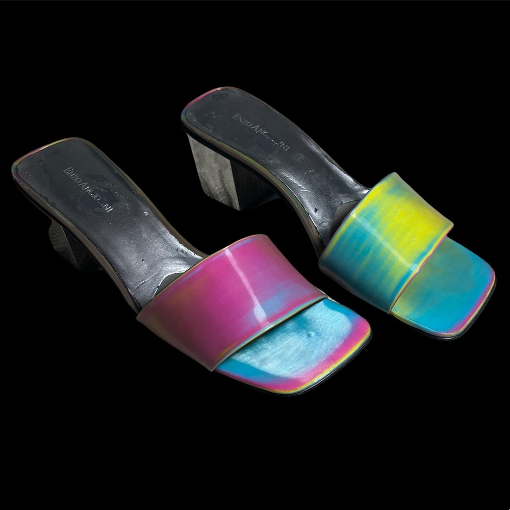 ❤️SOLD❤️Enzo Angiolini Rainbow Mirror Block Heel Slide Shoes